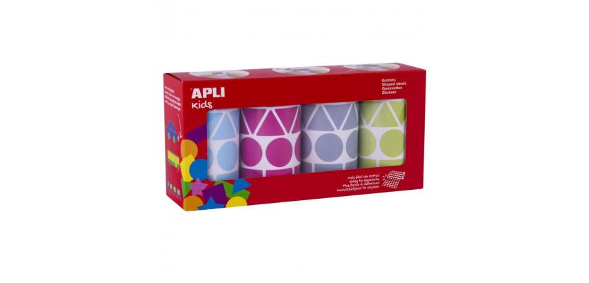 Gommette apli kids formes geometriques et coloris       pastels assortis 4 rouleaux   5428 unites