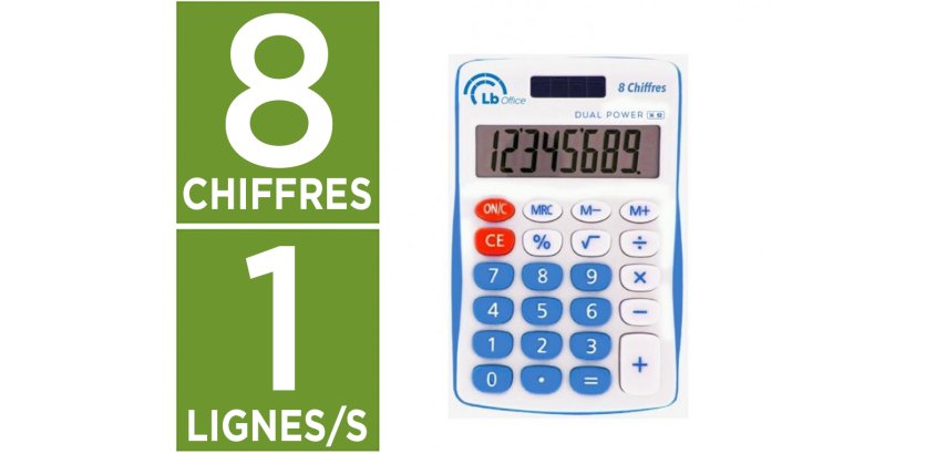 Calculatrice de poche easy lb office 8 chiffres solaire ou  pile coloris assortis