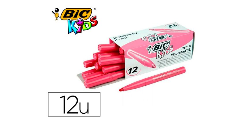 Feutre bic kids visacolor xl encre lavable pointe large    bloquee coloris rose