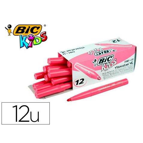 Feutre bic kids visacolor xl encre lavable pointe large    bloquee coloris rose