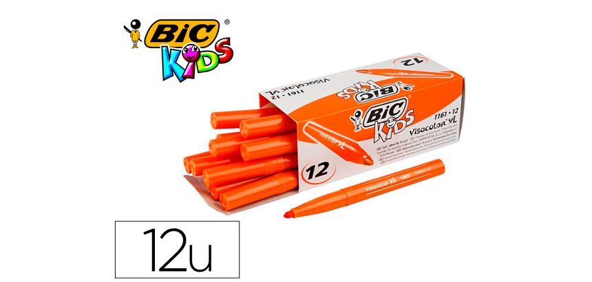 Feutre bic kids visacolor xl encre lavable pointe large    bloquee coloris orange