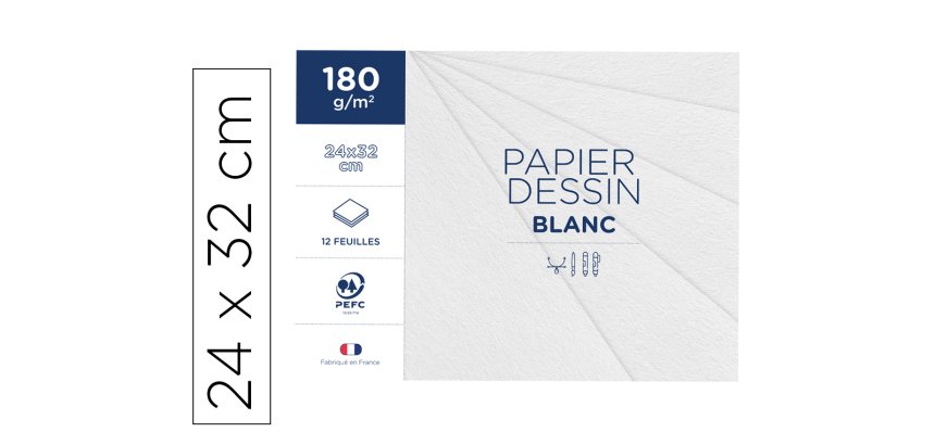 Pochette clairefontaine 1er prix dessin blanc 24x32cm     180g 12 feuilles