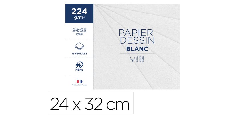 Pochette clairefontaine 1er prix dessin blanc 24x32cm     224g 12 feuilles