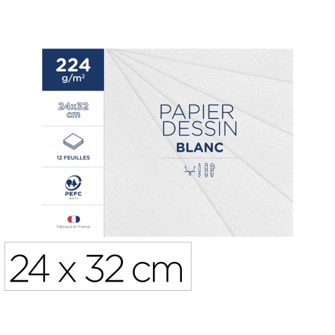 Pochette clairefontaine 1er prix dessin blanc 24x32cm     224g 12 feuilles