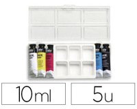 Gouache pébéo couleurs lumineuses fort pouvoir couvrant coloris assortis boîte 5 tubes 10ml + 1 palette