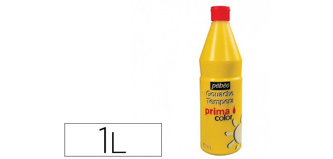 Gouache pébéo primacolor liquide inodore onctueuse application facile coloris jaune primaire flacon 1000ml