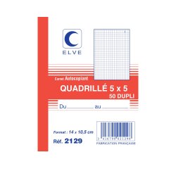 Manifold autocopiant elve 105x148mm quadrillé 5x5 foliotage 50 duplis
