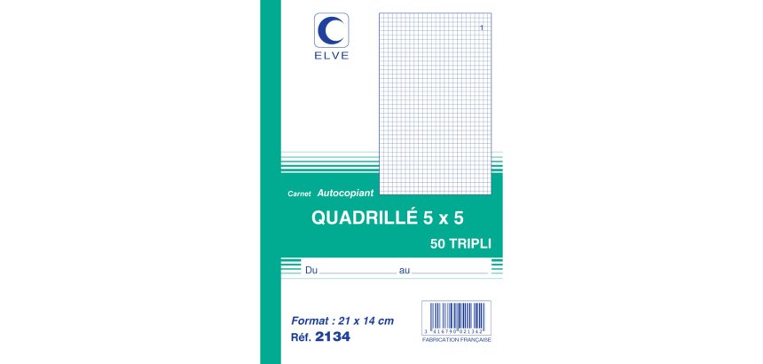 Manifold autocopiant elve 140x210mm quadrillé 5x5 foliotage 50 triplis