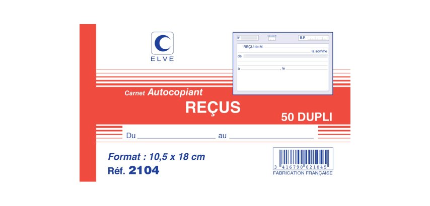 Manifold 'Reçus', 105 x 180 mm, dupli, 50 feuilles