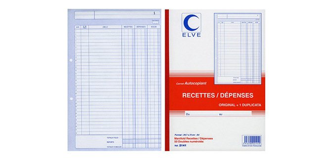 Manifold 'Recettes / Dépenses', A4, dupli, 50 feuillets