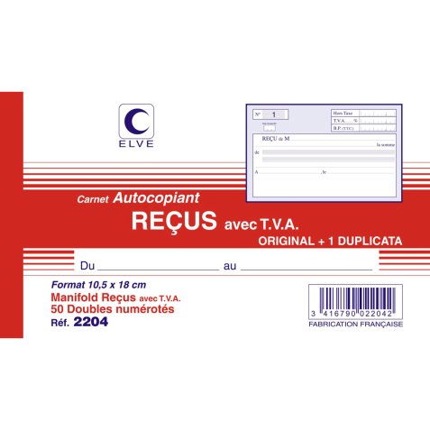 Manifold Elve Autocopiant 18 x 10,5 cm - 50 pages - 2 exemplaires