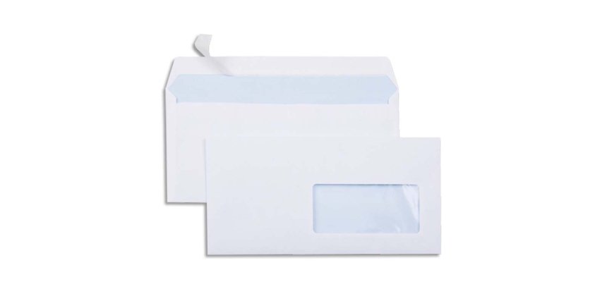 Enveloppe économique dl 110x220mm 80g adhésive fenêtre 45x100mm coloris blanc boîte 500 unités