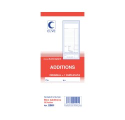 Bloc addition elve papier autocopiant 102x235mm 50 duplis sans numéro