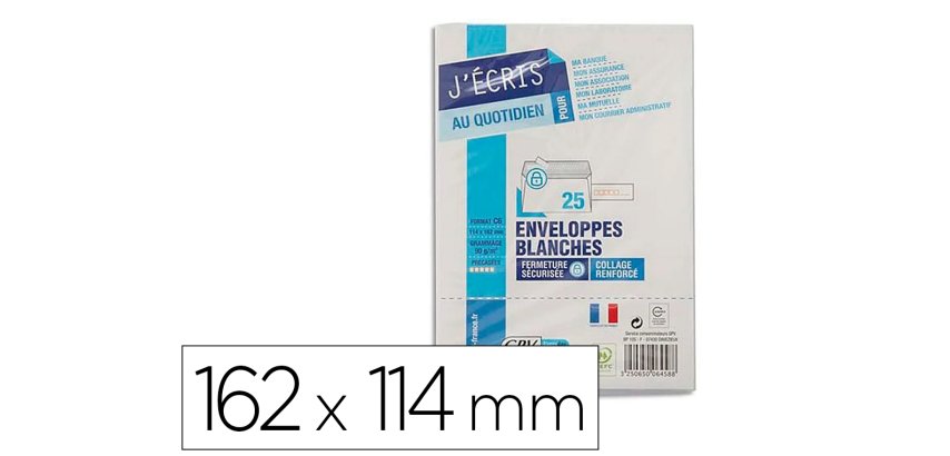 Enveloppe gpv précasée vélin blanc 90g c6 114x162mm adhésive fond gris paquet 25 unités