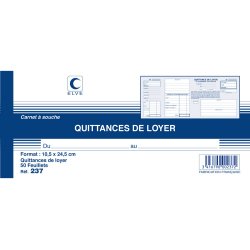 Carnet à souche 'Quittances de loyer', 105 x 243 mm