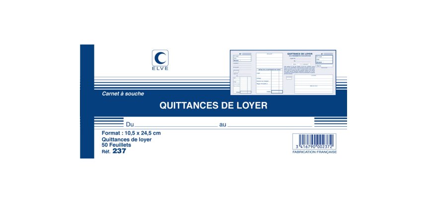 Carnet à souche 'Quittances de loyer', 105 x 243 mm