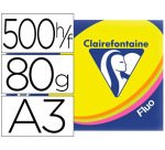 Papier couleur clairefontaine trophée multifonction a3 80g/m2 couleurs assorties fluorescentes paquet 500 feuilles