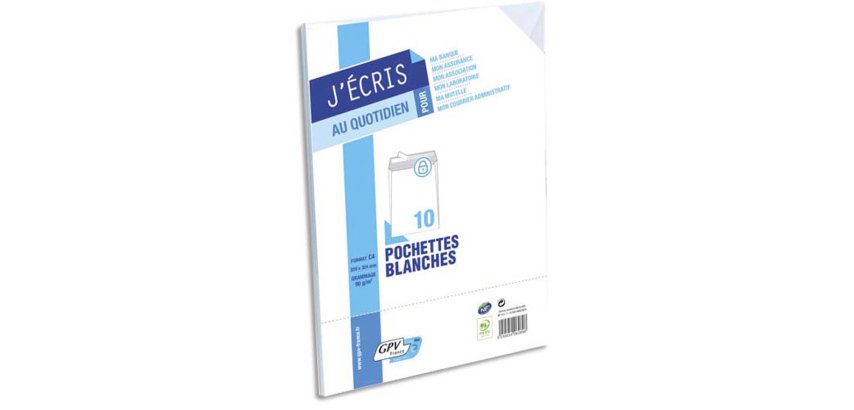 Pochette gpv économique adhésive vélin blanc 90g c4 229x324mm paquet 10 unités