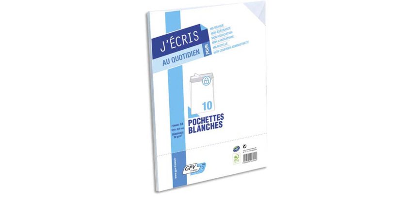 Pochette gpv économique adhésive vélin blanc 90g c4 229x324mm paquet 10 unités