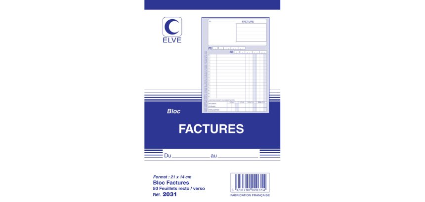 Bloc factures elve 140x210mm 50 feuillets 90g encollage en tête