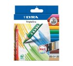 Crayon couleur lyra triple one 3en1 triangulaire aquarellable 120mm craie grasse mine 6.25mm diamètre étui carton 12u