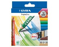 Crayon couleur lyra triple one 3en1 triangulaire aquarellable 120mm craie grasse mine 6.25mm diamètre étui carton 12u