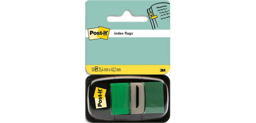 Marque-pages post-it standard index 25x44mm 50f coloris vert