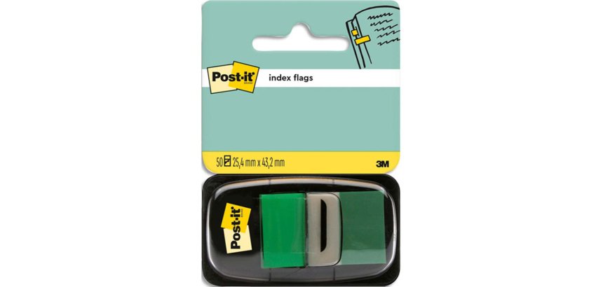 Marque-pages post-it standard index 25x44mm 50f coloris vert