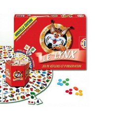 Jeu le lynx contient 1 plateau circulaire 9 pièces 400 cartes d'images 18 jetons 6 coloris 1/6 joueurs