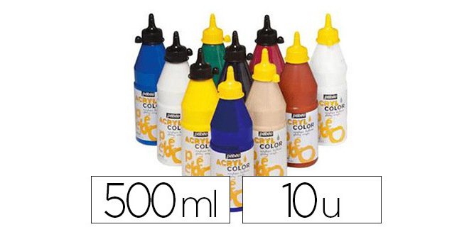Peinture acrylique pebeo acrylcolor indélébile couvrante brillante tous supports assortimeent 10 flacons 500ml
