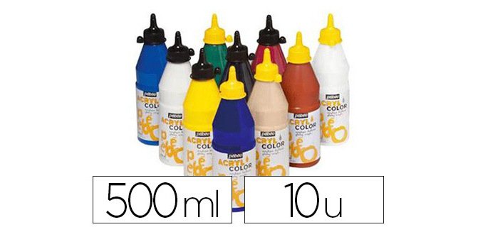 Peinture acrylique pebeo acrylcolor indélébile couvrante brillante tous supports assortimeent 10 flacons 500ml