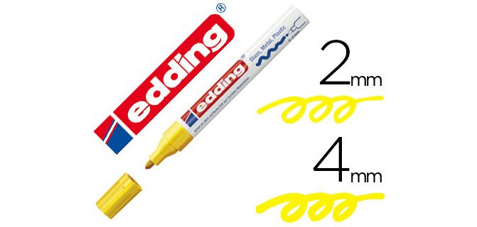 Marqueur edding permanent peinture e750 pointe moyenne 2/4mm encre laquée opaque tous supports résistant chaleur jaune