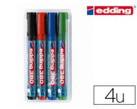 Marqueur edding permanent chevalet e380 pointe ogive tracé 1.5/3mm corps plastique spécial flipchart 4 unités assorties