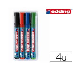 Marqueur edding permanent chevalet e380 pointe ogive tracé 1.5/3mm corps plastique spécial flipchart 4 unités assorties