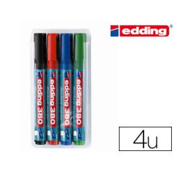 Marqueur edding permanent chevalet e380 pointe ogive tracé 1.5/3mm corps plastique spécial flipchart 4 unités assorties