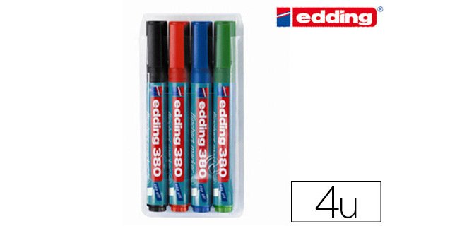Marqueur edding permanent chevalet e380 pointe ogive tracé 1.5/3mm corps plastique spécial flipchart 4 unités assorties