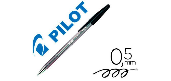 Stylo-bille pilot bp-s écriture moyenne 0.5mm encre douce pointe indéformable rechargeable corps translucide noir