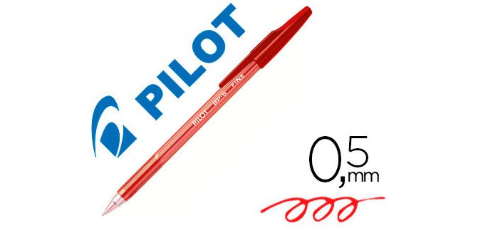Stylo-bille pilot bp-s écriture moyenne 0.5mm encre douce pointe indéformable rechargeable corps translucide rouge