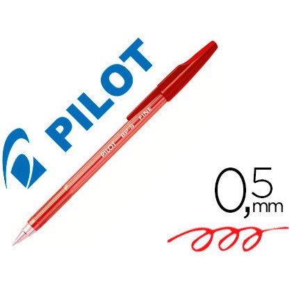 Stylo-bille pilot bp-s écriture moyenne 0.5mm encre douce pointe indéformable rechargeable corps translucide rouge