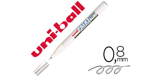 Marqueur uniball paint marker permanent pointe extra-fine encre base huile tous supports résiste 800 degrés blanc