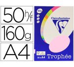Papier couleur clairefontaine trophée personal paper pack a4 160g/m2 rose pastel paquet 50 feuilles unicolores