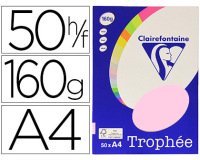 Papier couleur clairefontaine trophée personal paper pack a4 160g/m2 rose pastel paquet 50 feuilles unicolores