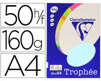 Papier couleur clairefontaine trophée personal paper pack a4 160g/m2 bleu pastel paquet 50 feuilles unicolores