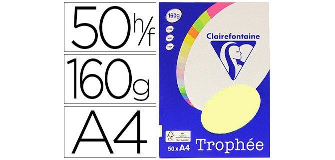 Papier couleur clairefontaine trophée personal paper pack a4 160g/m2 jaune canari paquet 50 feuilles unicolores