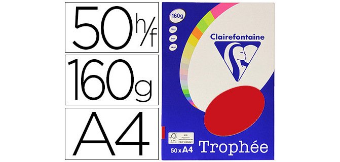 Papier couleur clairefontaine trophée personal paper pack a4 160g/m2 rouge groseille 50 feuilles couleurs intenses