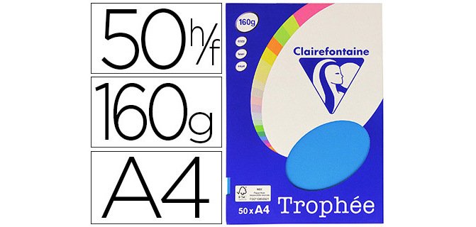 Papier couleur clairefontaine trophée personal paper pack a4 160g/m2 bleu turquoise 50 feuilles couleurs intenses