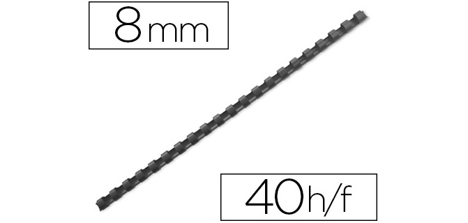 Anneau plastique à relier fellowes dos rond capacité 40f 8mm diamètre 300mm longueur coloris noir boîte 100 unités