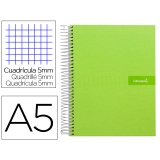 Cahier spirale liderpapel crafty couverture contrecollée a5 240p 90g/m2 5x5mm microperforé 6 trous coloris vert