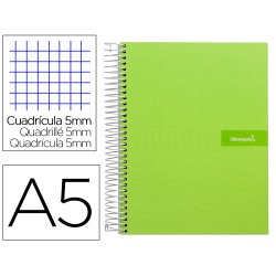 Cahier spirale liderpapel crafty couverture contrecollée a5 240p 90g/m2 5x5mm microperforé 6 trous coloris vert