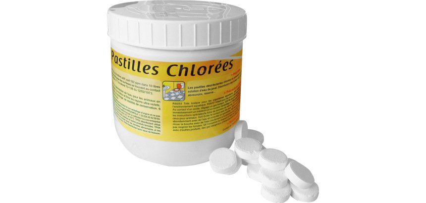 Pastille chlore actif effervescent désinfectant universel entretien des sols 145 unités boîte 500g